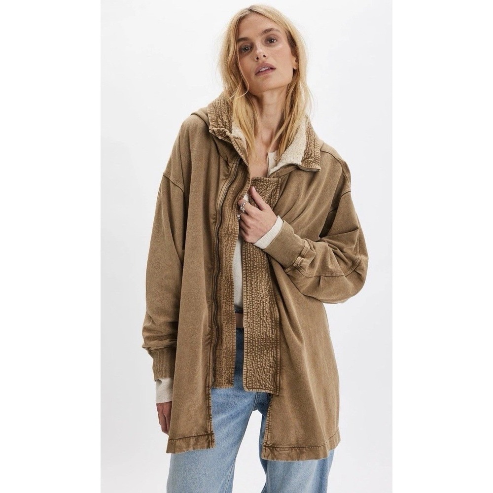 Free People Faux Fur Lined Zip Hoodie Swiss Cocoa Brown Small NWT FP One‎ Cedar